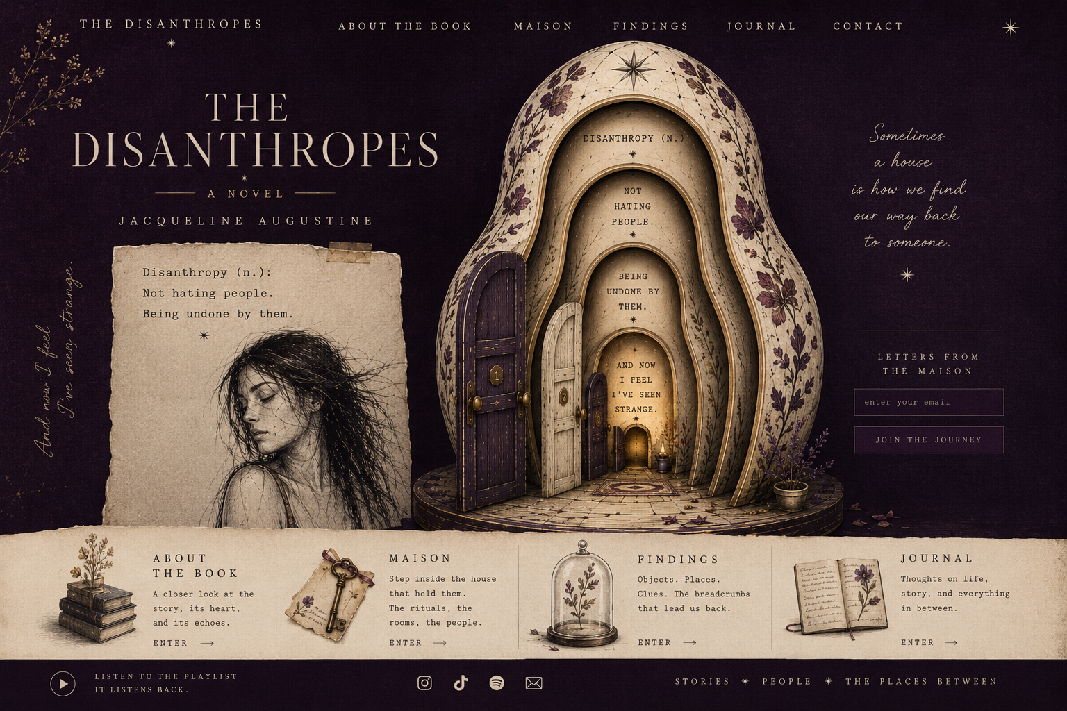 The Disanthropes literary homepage artwork with a nested matryoshka house
